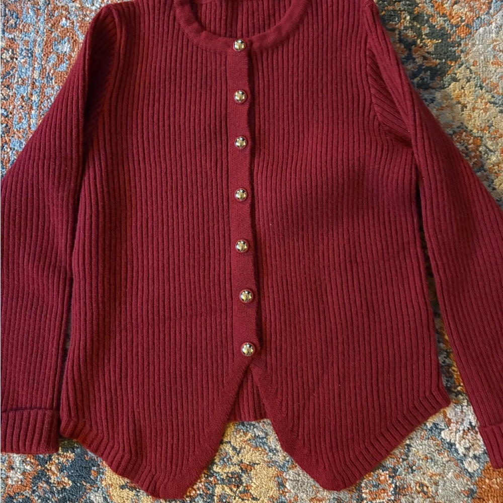 Commense Deep Red Ribbed Cardigan